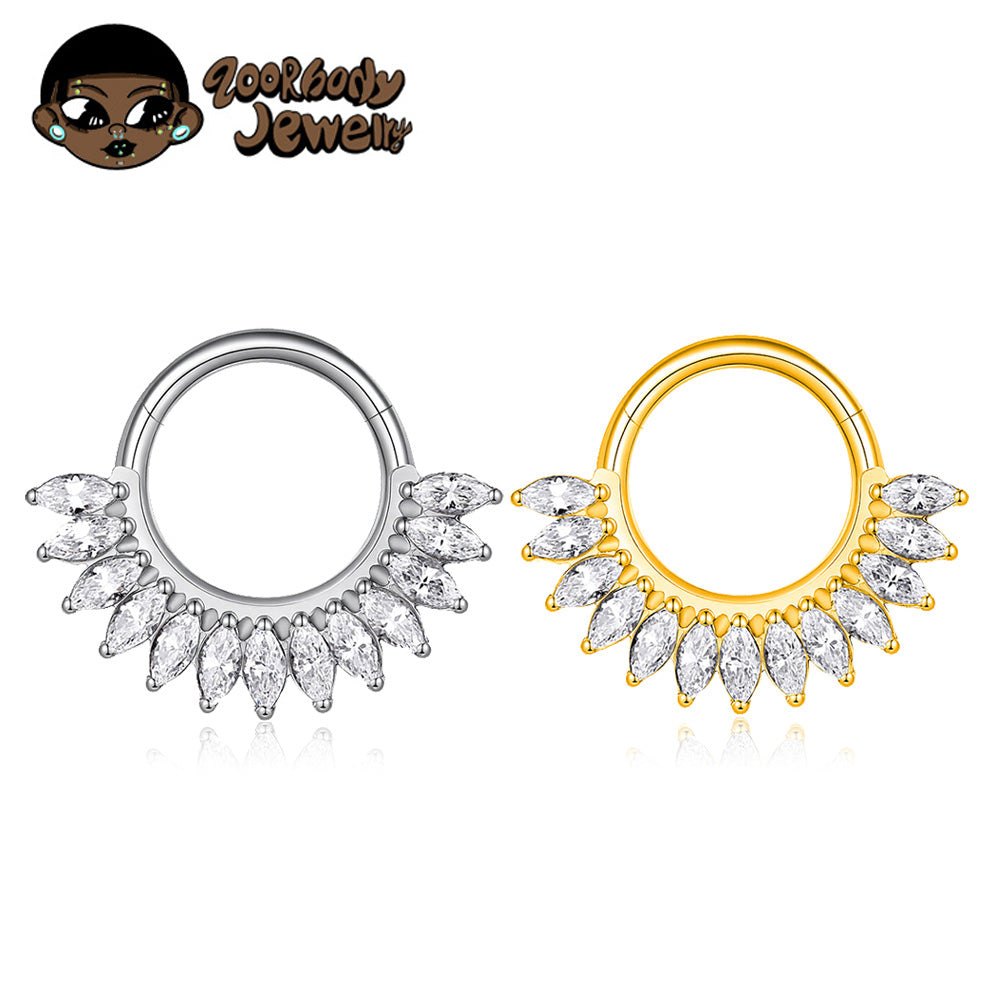 ZOOR Titanium Marquise CZ Sunburst Hinged Clicker Ring