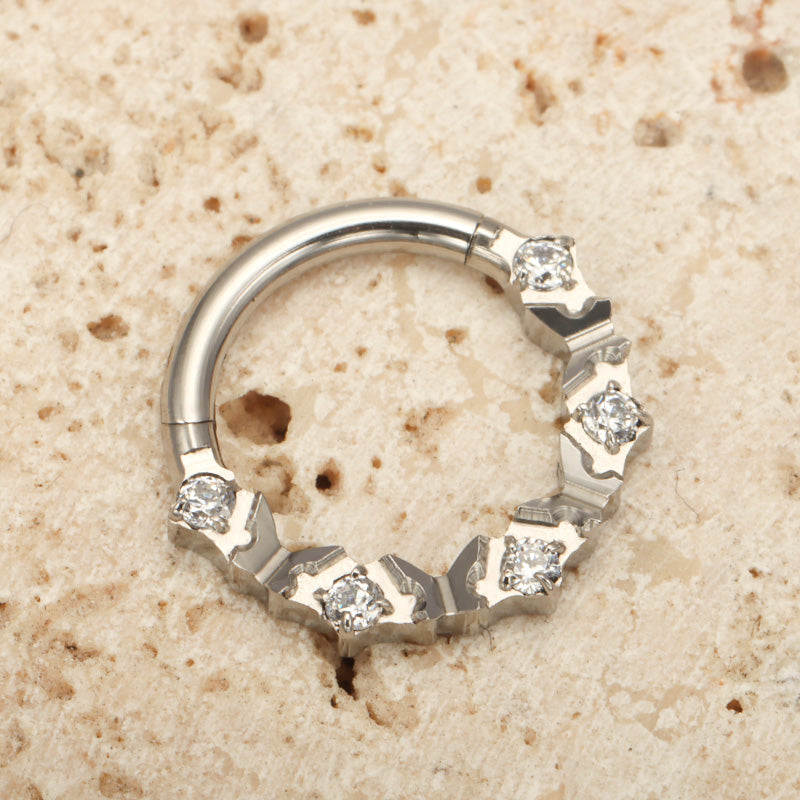 ZOOR Titanium Serrated Edge 5 Clear CZ Clicker Hoop