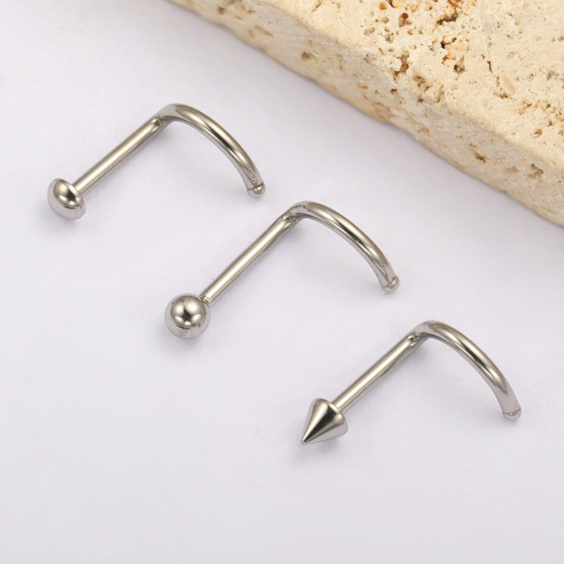 ZOOR Titanium S Curve Nose Stud Ball Dome Cone Top