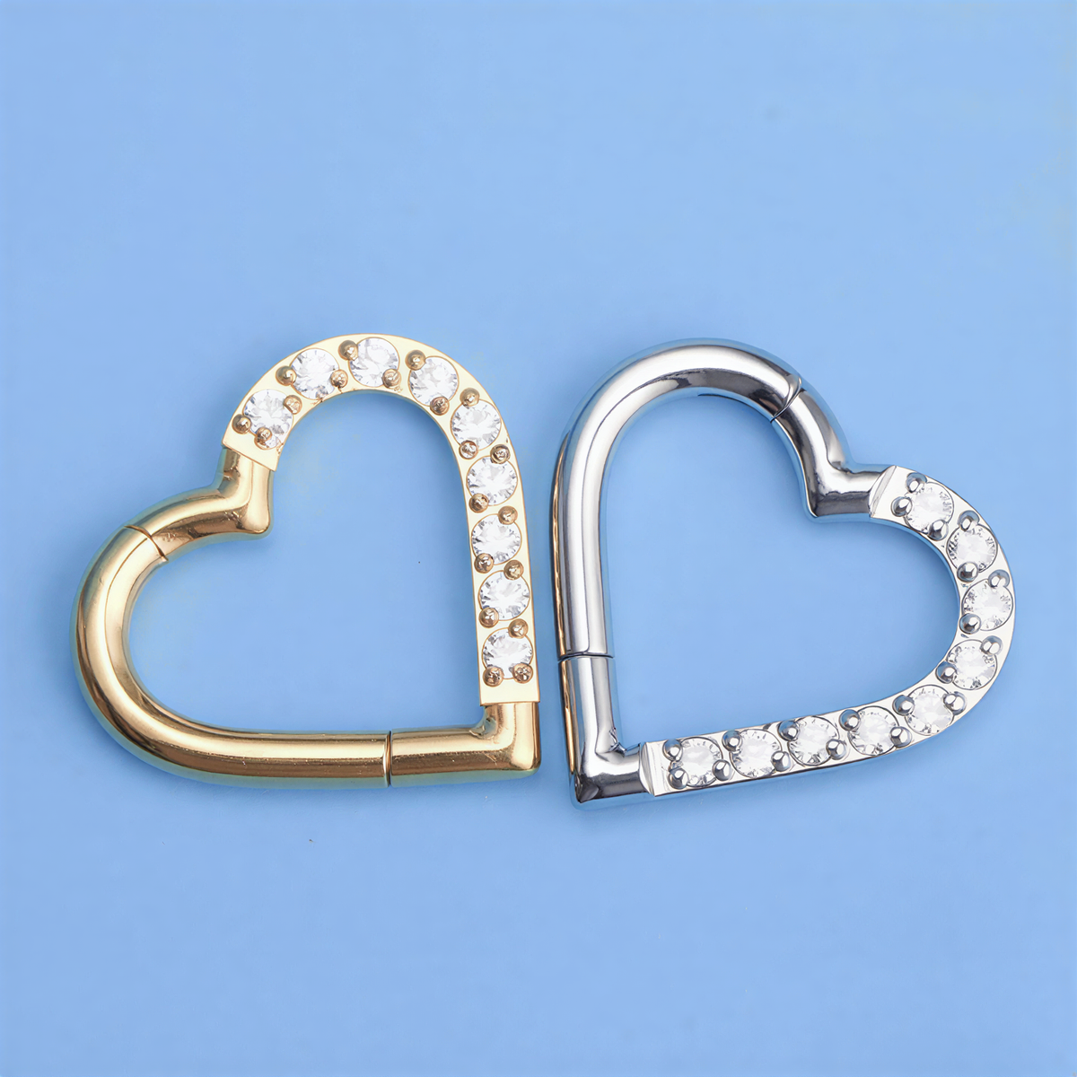 ZOOR Titanium Heart Paved CZ Hinged Clicker Ring