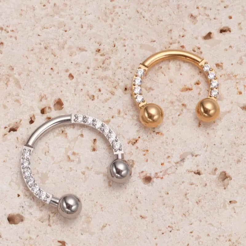 ZOOR ASTM F136 G23 Titanium Paved Clear CZ Segment Ring, Septum Daith Helix Cartilage Piercing Jewelry