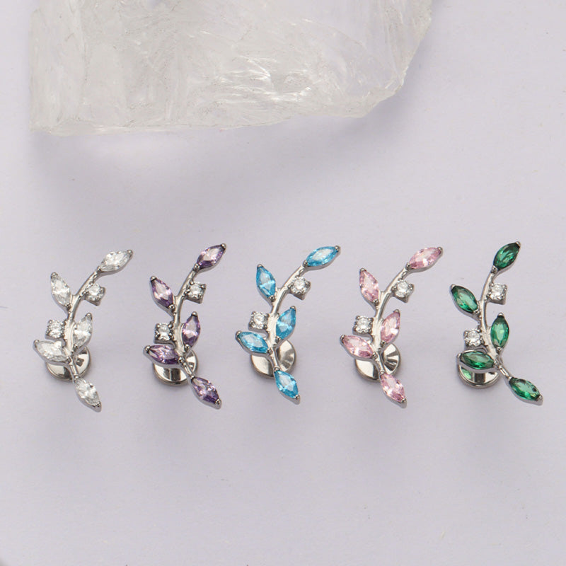 ZOOR ASTM F136 Titanium Curved Vine Marquise & Square CZ Internally Threaded Labret Stud Helix Tragus Piercing Earring