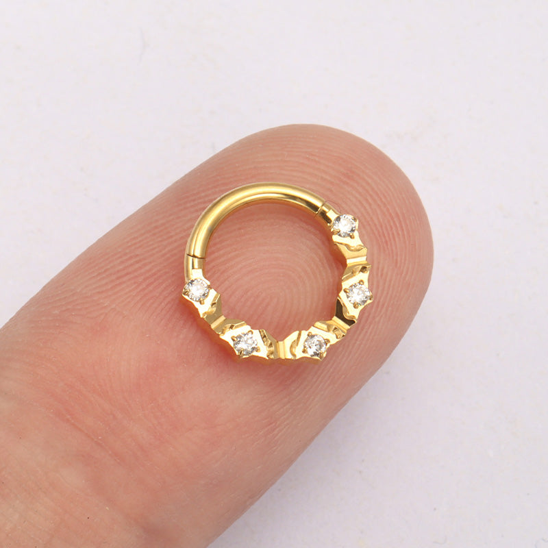 ZOOR Titanium Serrated Edge 5 Clear CZ Clicker Hoop