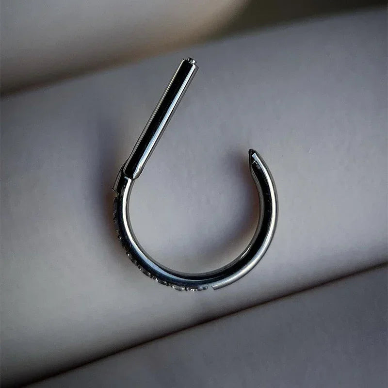 ZOOR Titanium Half Paved CZ Hinged Hoop