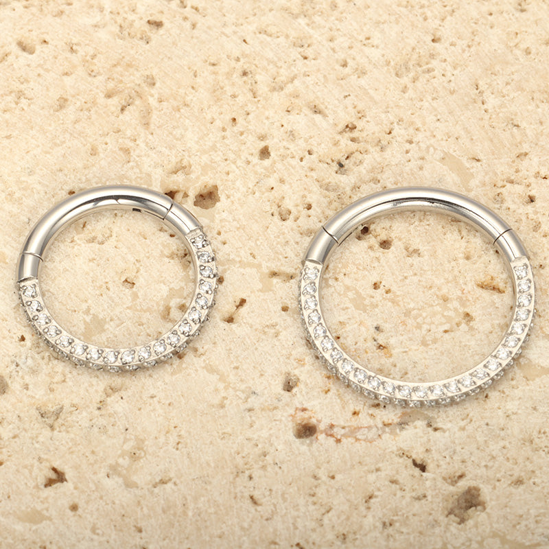 ZOOR Titanium 3 Sides Paved CZ Hinged Clicker Ring
