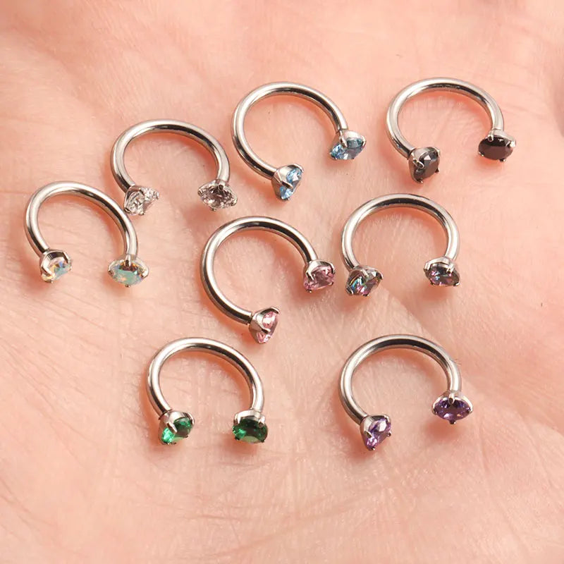 ZOOR Titanium Horseshoe Ring Double Teardrop CZ