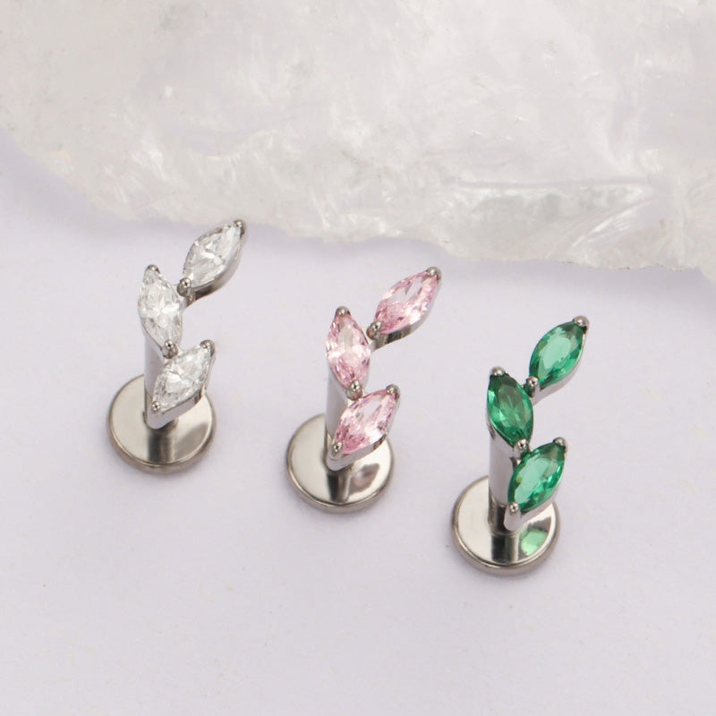 ZOOR ASTM F136 Titanium Triple Marquise CZ Internally Threaded Labret Stud Tragus Helix Piercing Earring