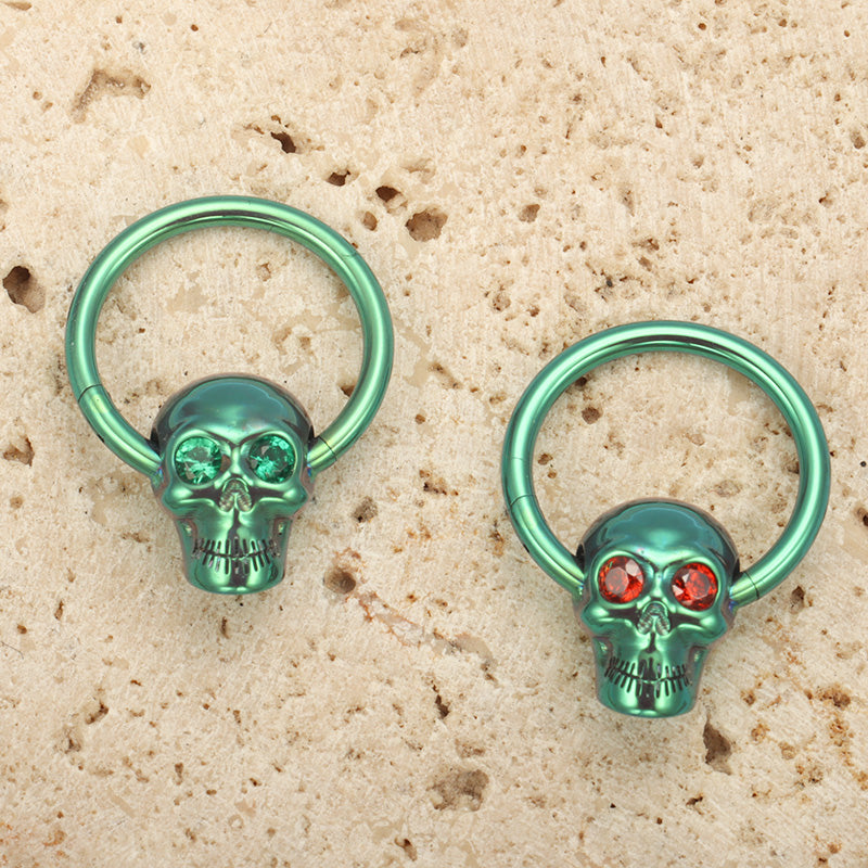 ZOOR Titanium Skull Hinged Clicker Hoop With CZ Eyes