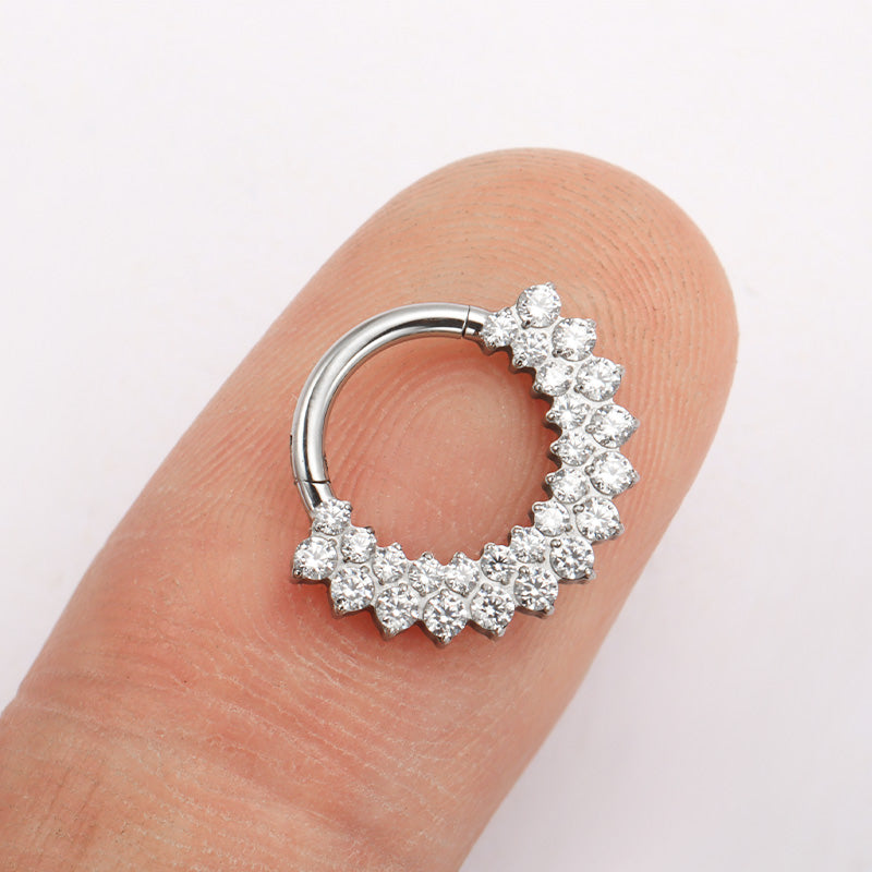 ZOOR ASTM F136 G23 Titanium Multi‑Row Paved Clear CZ Hinged Clicker Hoop Septum Daith Helix Cartilage Piercing Jewelry 前台短标题