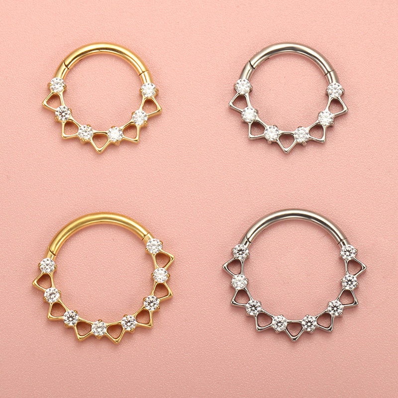 ZOOR ASTM F136 G23 Titanium Open Star Clear CZ Hinged Clicker Hoop Septum Daith Helix Cartilage Piercing Jewelry