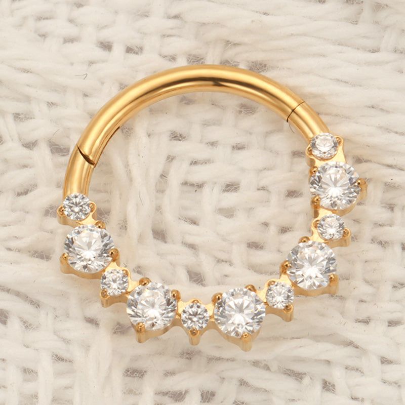 ZOOR ASTM F136 G23 Titanium Hinged Clicker Hoop, Sparkling Clear CZ Paved Septum Daith Helix Cartilage Piercing Jewelry