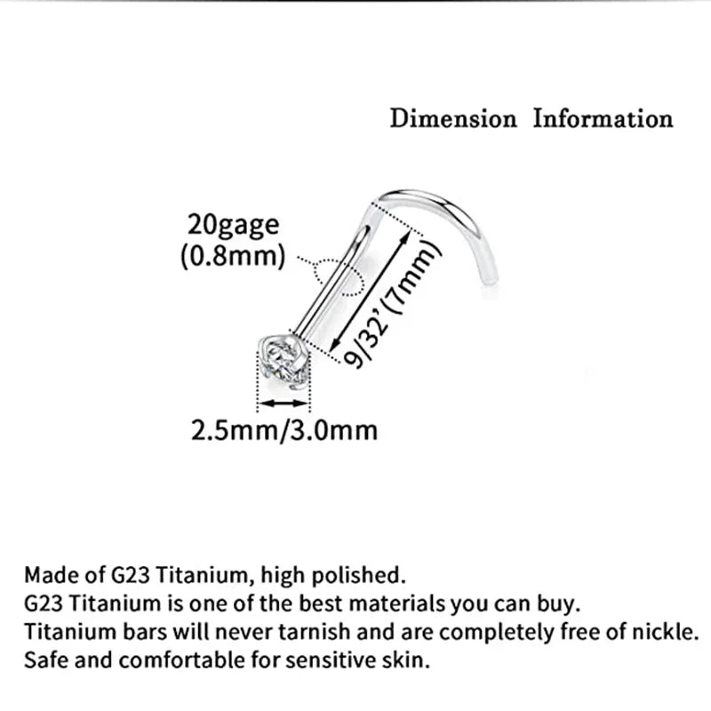 ZOOR Titanium CZ Curved Nose Screw Piercing Stud
