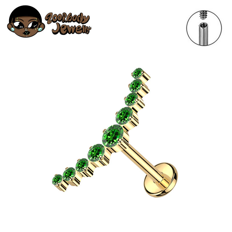 ZOOR ASTM F136 Titanium Curved Arc Round CZ Internally Threaded Labret Stud Helix Tragus Piercing Earring