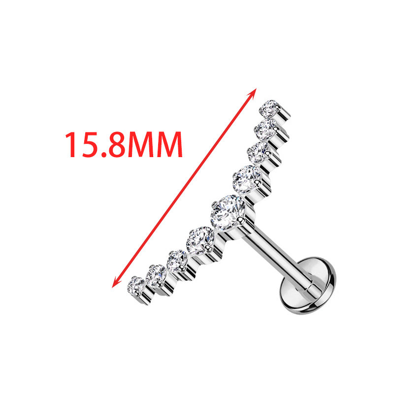 ZOOR ASTM F136 Titanium Curved Arc Round CZ Internally Threaded Labret Stud Helix Tragus Piercing Earring