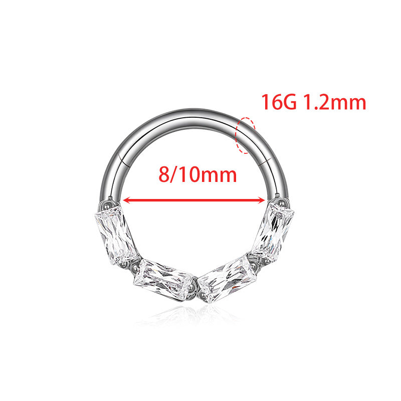 ZOOR Titanium Baguette Cut CZ Hinged Hoop