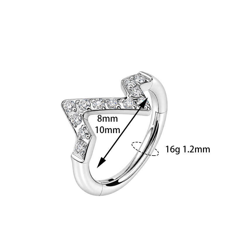 ZOOR ASTM F136 G23 Titanium Anodized Lightning Shape Clear CZ Hinged Clicker Hoop Septum Daith Helix Cartilage Piercing Jewelry