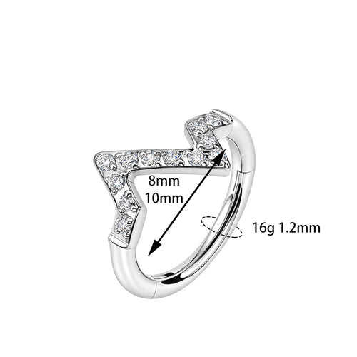 ZOOR ASTM F136 G23 Titanium Anodized Lightning Shape Clear CZ Hinged Clicker Hoop Septum Daith Helix Cartilage Piercing Jewelry