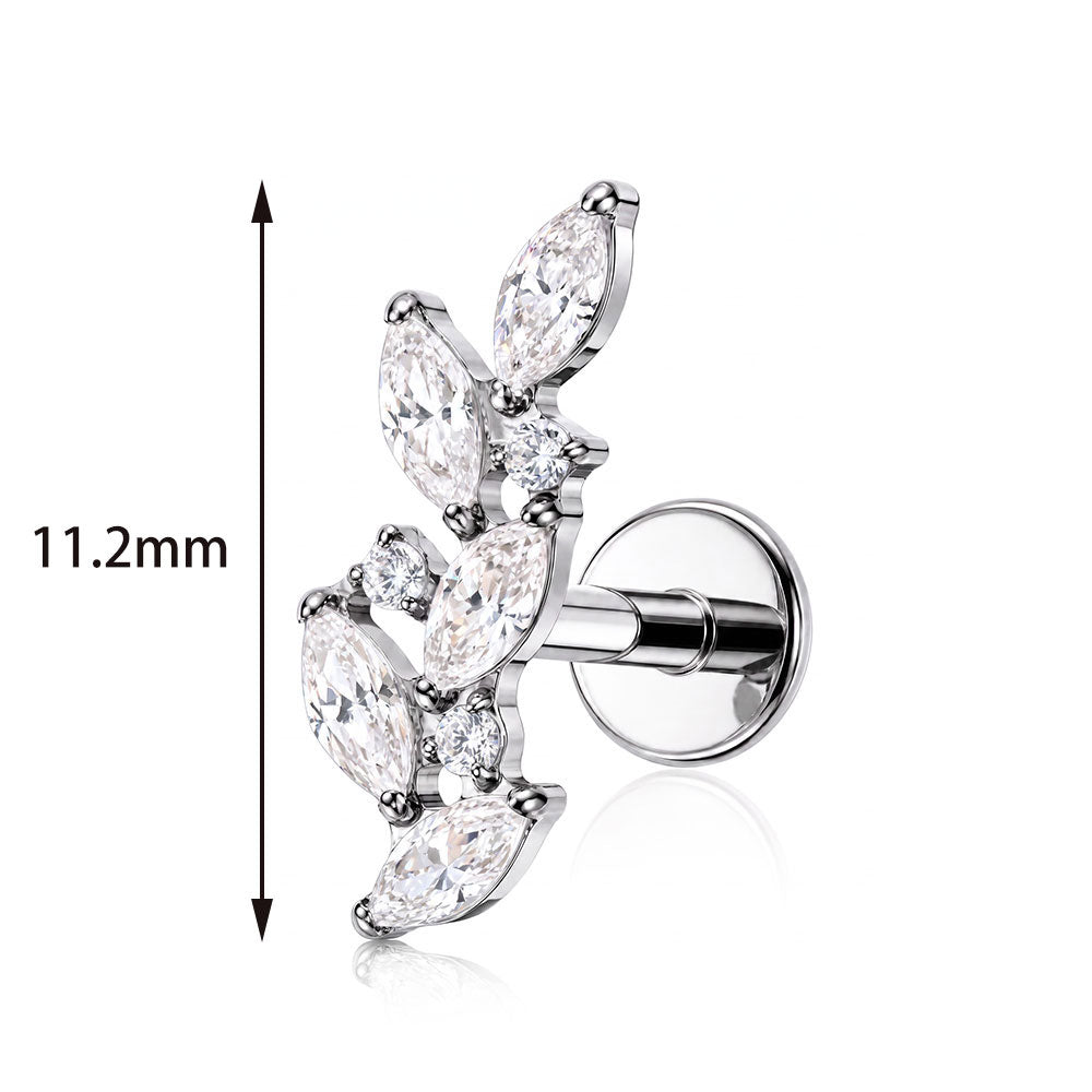 ZOOR Titanium Vine Marquise CZ Internally Threaded Stud