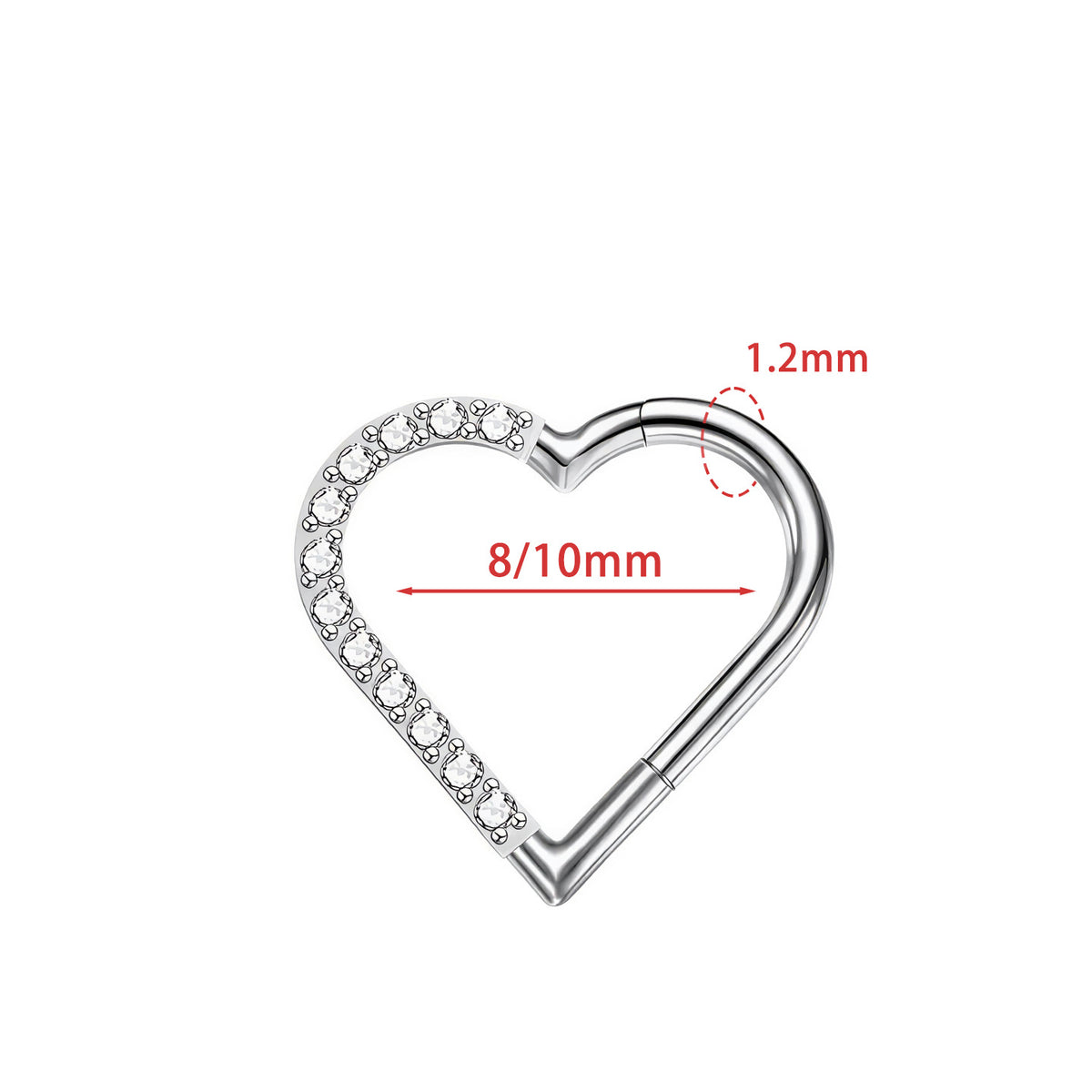 ZOOR Titanium Heart Paved CZ Hinged Clicker Ring