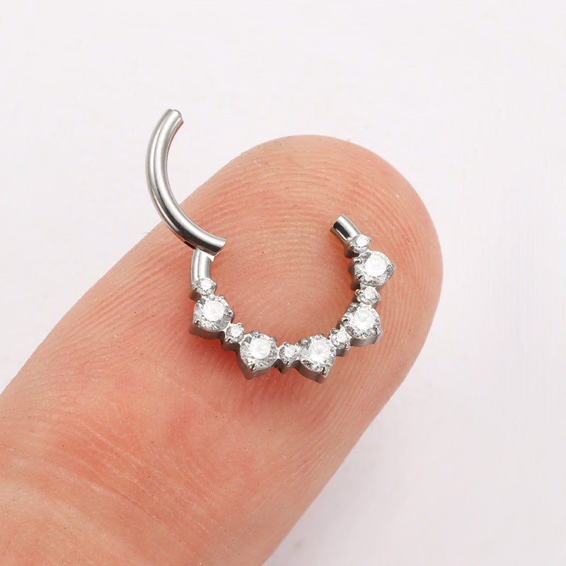 ZOOR ASTM F136 G23 Titanium Hinged Clicker Hoop, Sparkling Clear CZ Paved Septum Daith Helix Cartilage Piercing Jewelry
