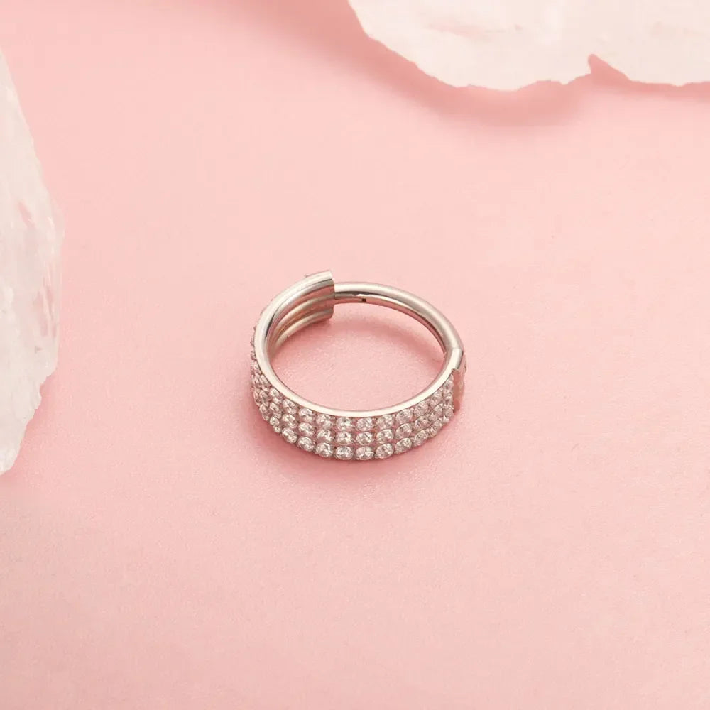 ZOOR Titanium Multi-Row Paved CZ Wide Hinged Clicker Ring