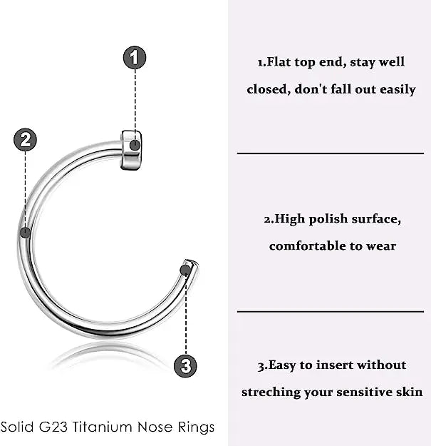 ZOOR G23 Titanium D & C Shape Nose Ring Nostril Piercing Jewelry