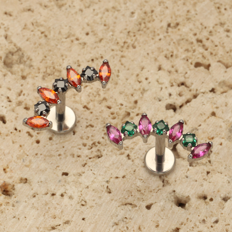 ZOOR ASTM F136 Titanium Symmetric Wing Marquise CZ Internally Threaded Labret Stud, Helix Tragus Ear Piercing Jewelry