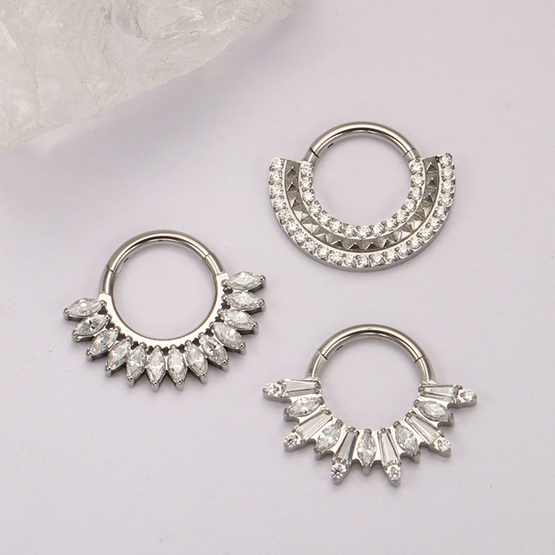 ZOOR Titanium Multi Layer Paved CZ Fan Hinged Hoop