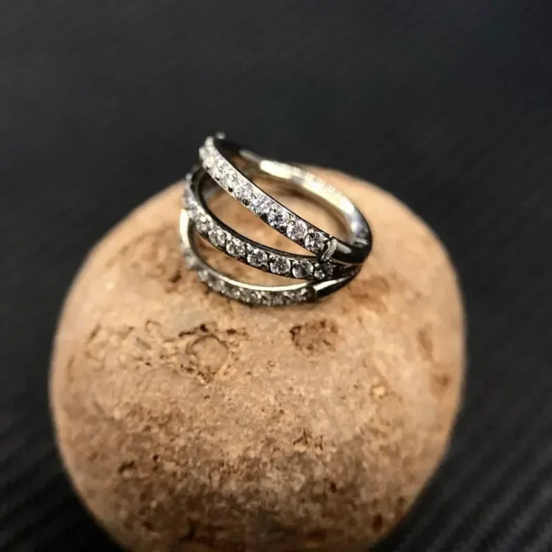 ZOOR Titanium Triple Row CZ Hinged Hoop