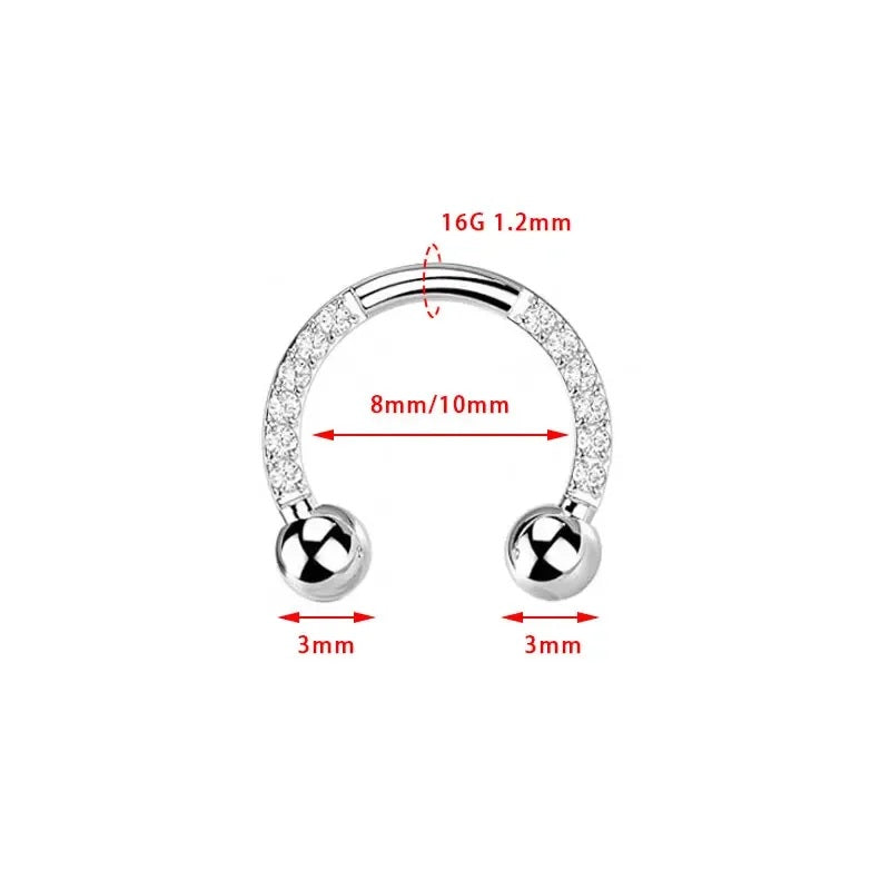 ZOOR ASTM F136 G23 Titanium Paved Clear CZ Segment Ring, Septum Daith Helix Cartilage Piercing Jewelry