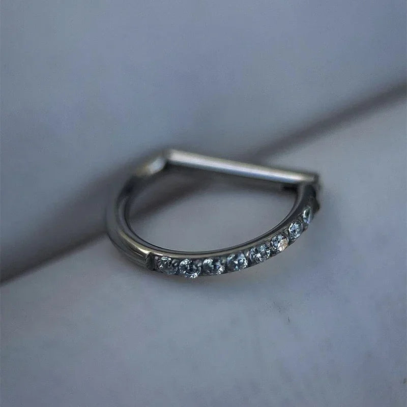 ZOOR Titanium Half Paved CZ Hinged Hoop