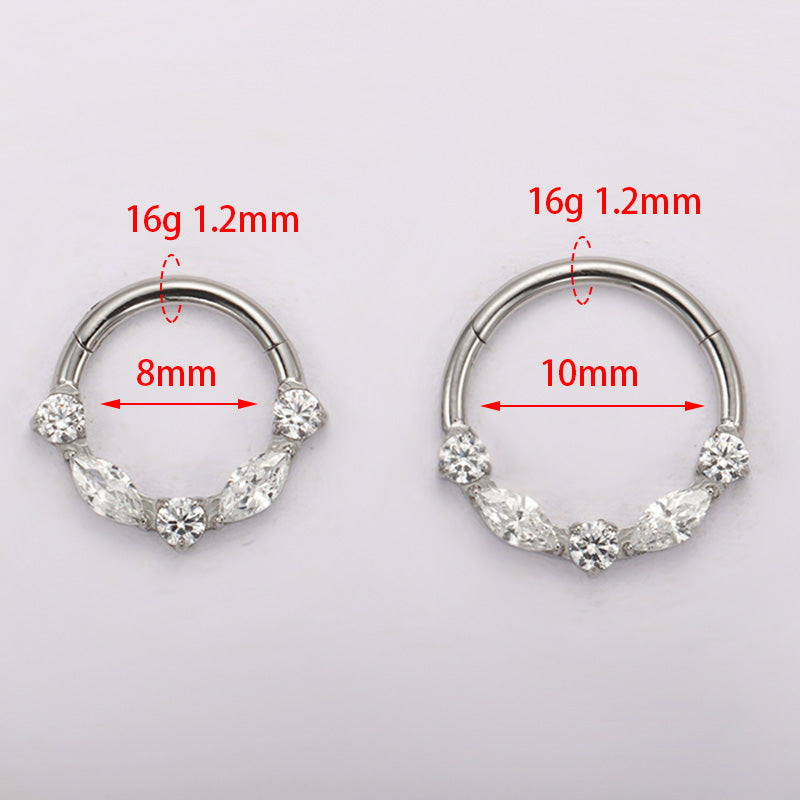 ZOOR ASTM F136 G23 Titanium Marquise & Round Clear CZ Floral Hinged Clicker Hoop Septum Daith Helix Cartilage Piercing Jewelry