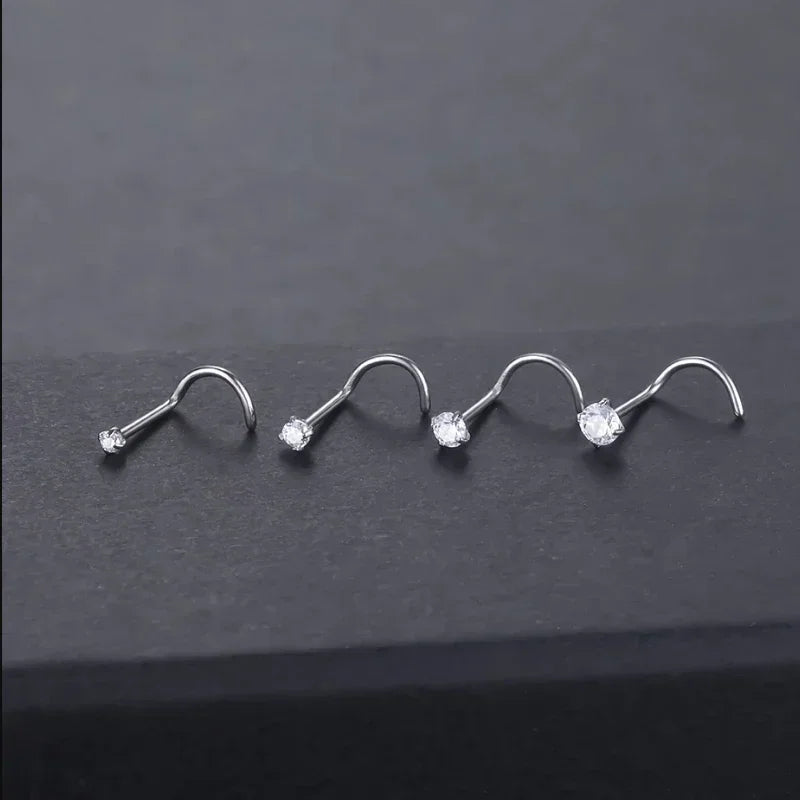 ZOOR Titanium CZ Curved Nose Screw Piercing Stud