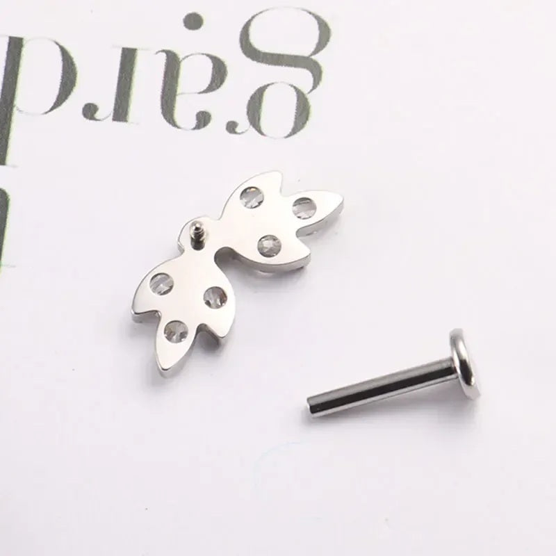 ZOOR ASTM F136 Titanium Marquise CZ Leaf Internal Thread Labret Stud Helix Tragus Piercing Earring