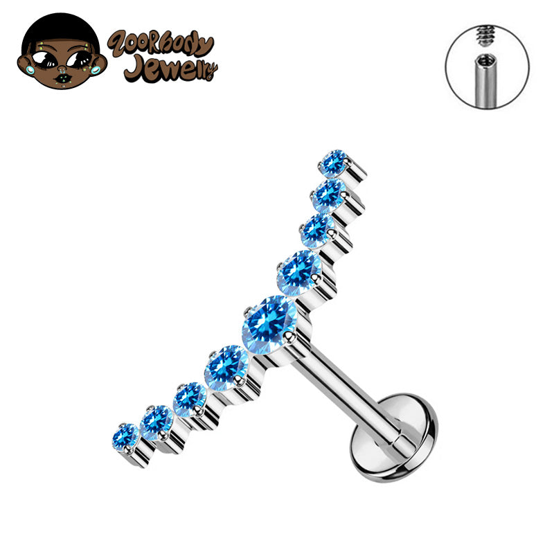 ZOOR ASTM F136 Titanium Curved Arc Round CZ Internally Threaded Labret Stud Helix Tragus Piercing Earring