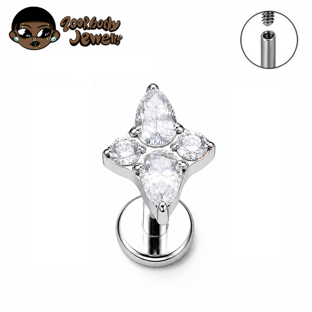 ZOOR ASTM F136 Titanium with Clear CZ Flower Helix Labret Tragus Conch Helix Medusa Piercing Flat Back Stud Cartilage Earring