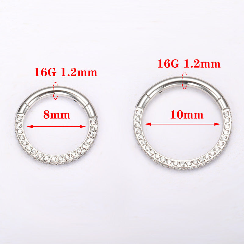 ZOOR Titanium 3 Sides Paved CZ Hinged Clicker Ring