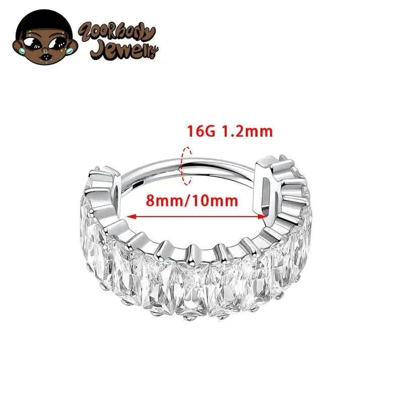 ZOOR Titanium Textured Paved CZ Hinged Clicker Ring