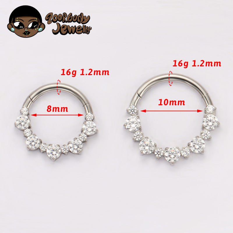 ZOOR ASTM F136 G23 Titanium Hinged Clicker Hoop, Sparkling Clear CZ Paved Septum Daith Helix Cartilage Piercing Jewelry