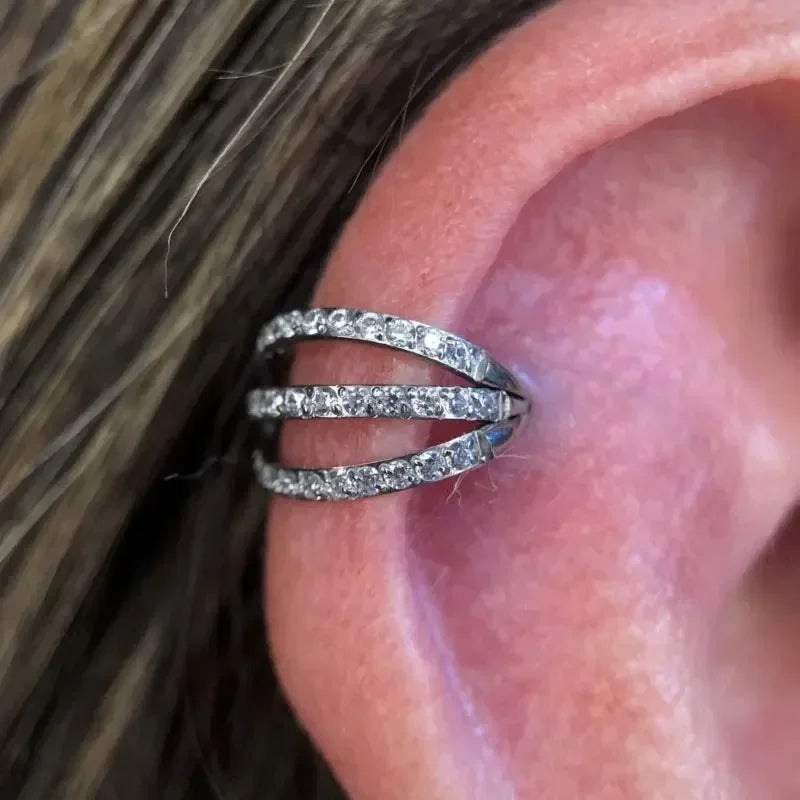 ZOOR Titanium Triple Row CZ Hinged Hoop