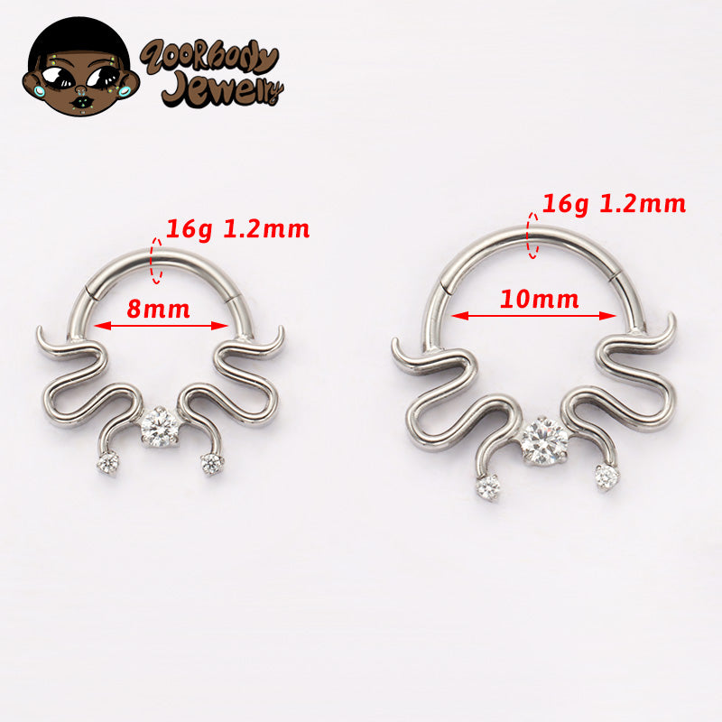 ZOOR Titanium Octopus Tentacle 3 Clear CZ Clicker Hoop