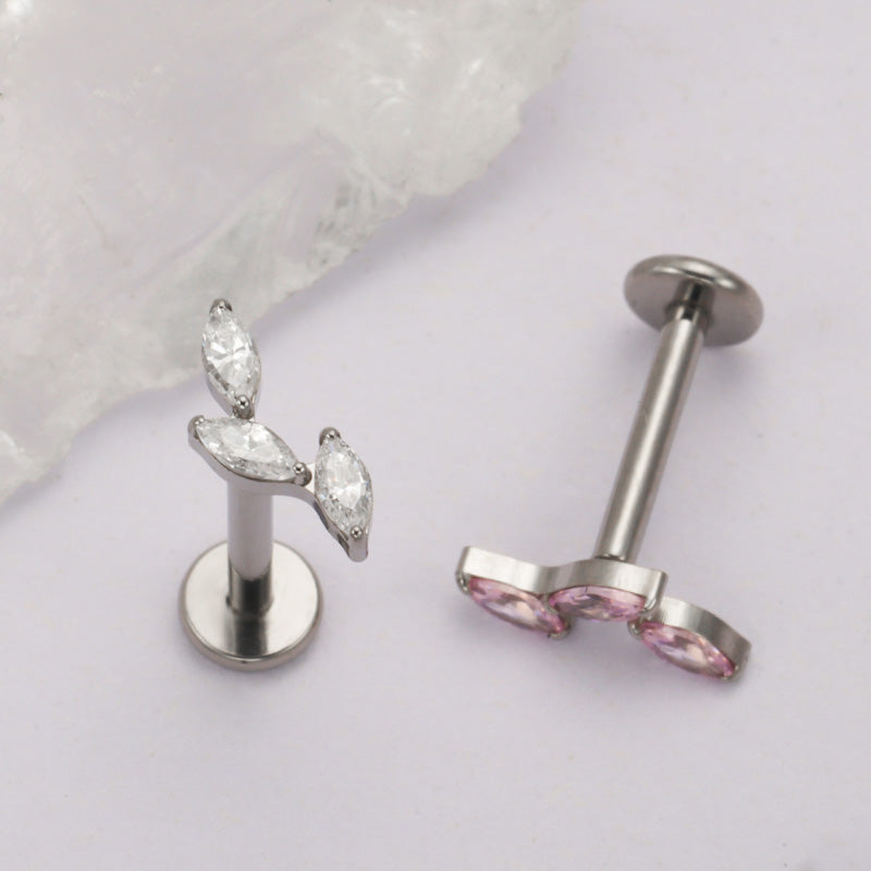 ZOOR ASTM F136 Titanium Triple Marquise CZ Internally Threaded Labret Stud Tragus Helix Piercing Earring