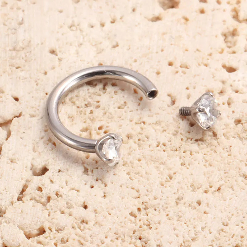ZOOR Titanium Horseshoe Ring Double Teardrop CZ