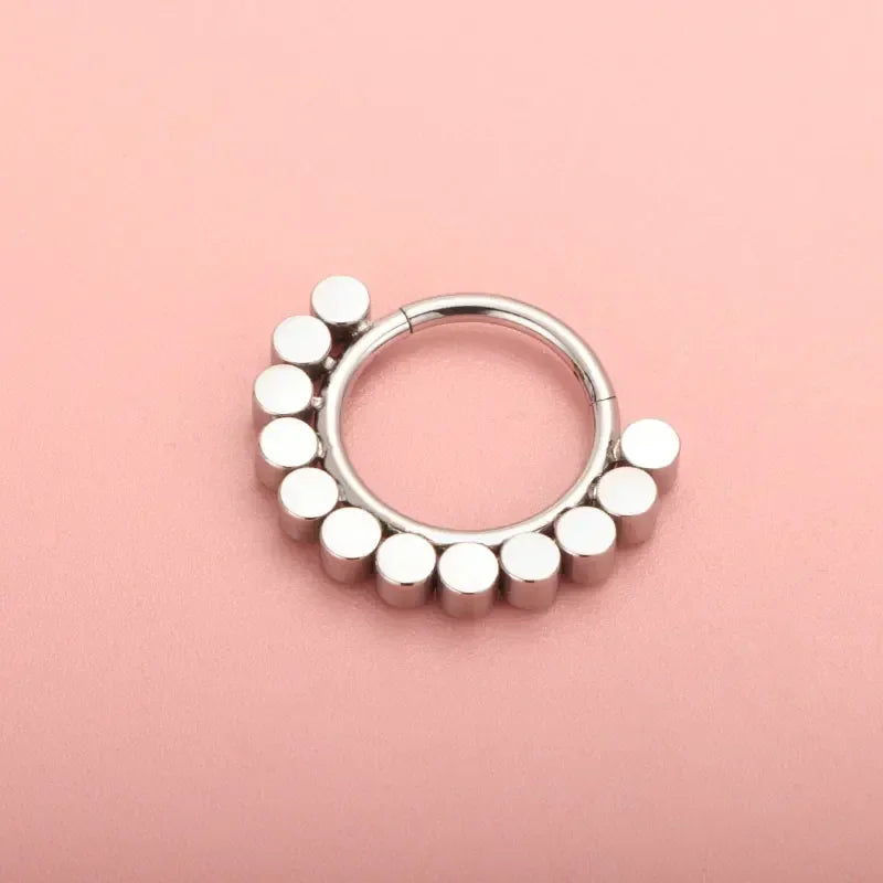 ZOOR ASTM F136 G23 Titanium Fan‑Shaped Paved Clear CZ Hinged Clicker Hoop Septum Daith Helix Cartilage Piercing Jewelry 16G