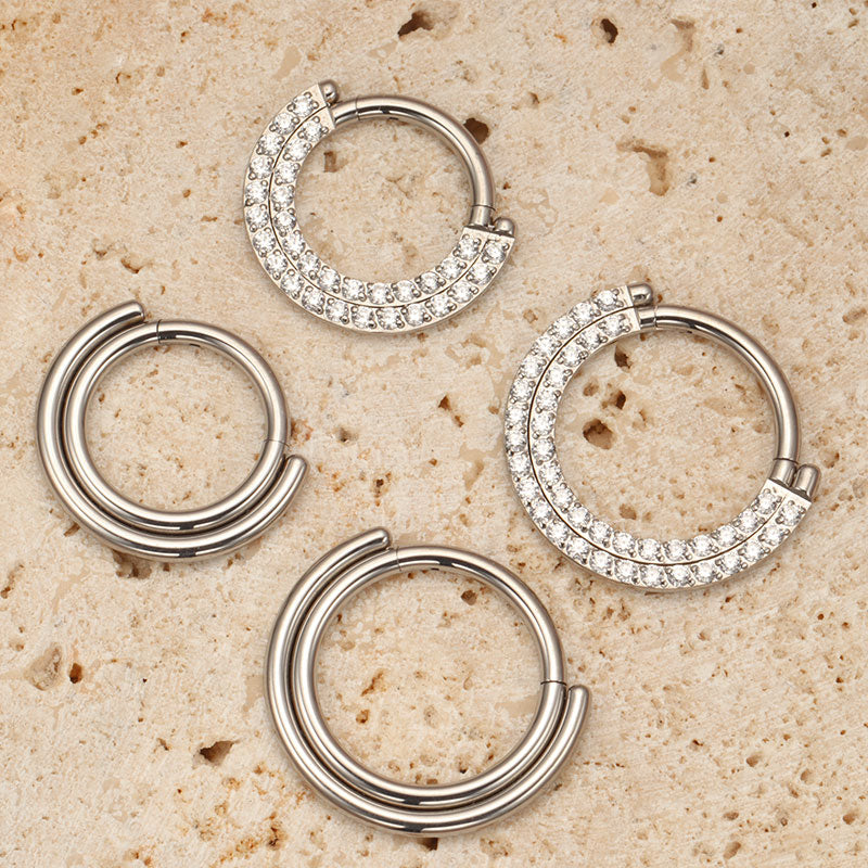 ZOOR ASTM F136 G23 Titanium Hinged Clicker Hoop, Plain & Single Row Clear CZ Septum Daith Helix Cartilage Piercing Jewelry