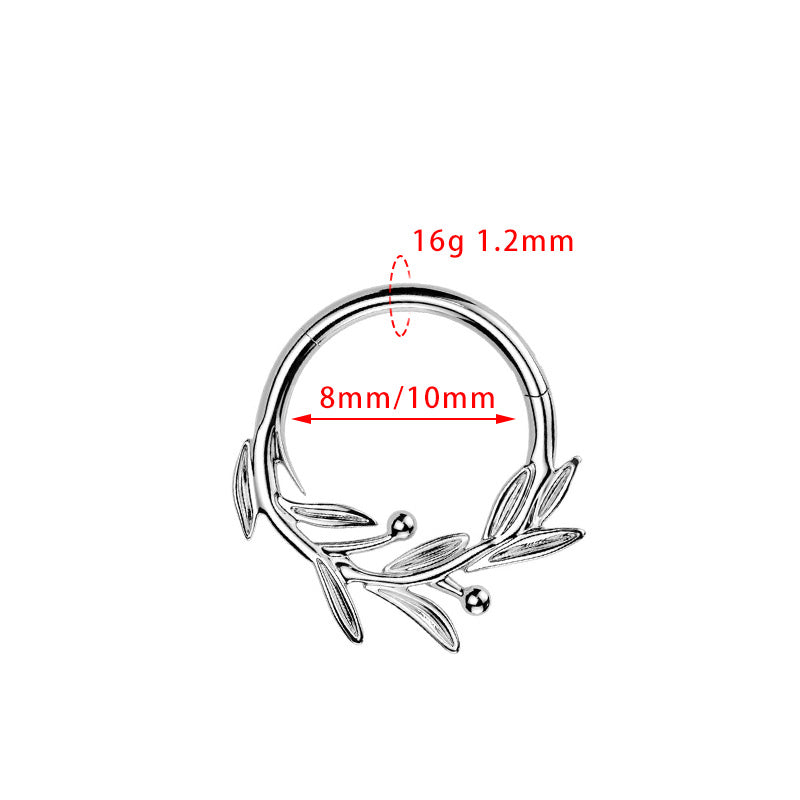 ZOOR ASTM F136 G23 Titanium Anodized Olive Leaf Hinged Clicker Hoop Septum Daith Helix Cartilage Piercing Jewelry