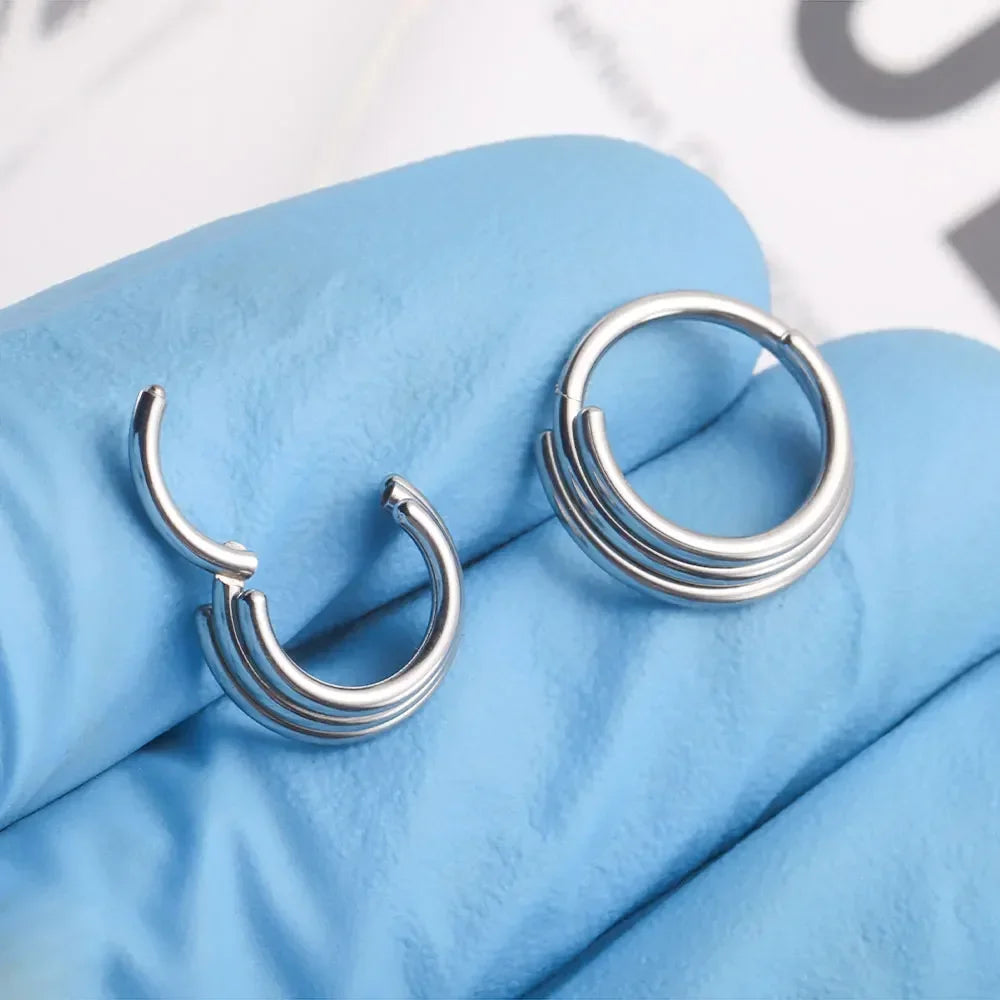 ZOOR Titanium Triple Stacked Clicker Hoop No CZ