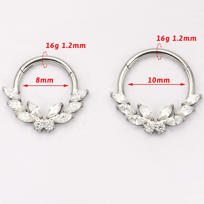ZOOR ASTM F136 G23 Titanium V‑Shape Wing Marquise Clear CZ Hinged Clicker Hoop Septum Daith Helix Cartilage Piercing Jewelry