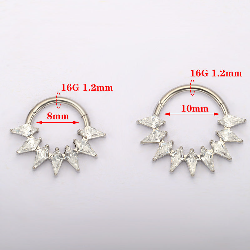 ZOOR ASTM F136 G23 Titanium Diamond‑Shape Clear CZ Hinged Clicker Hoop Septum Daith Helix Cartilage Piercing Jewelry
