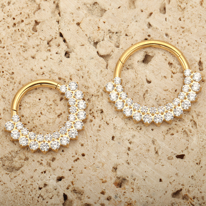 ZOOR ASTM F136 G23 Titanium Multi‑Row Paved Clear CZ Hinged Clicker Hoop Septum Daith Helix Cartilage Piercing Jewelry 前台短标题